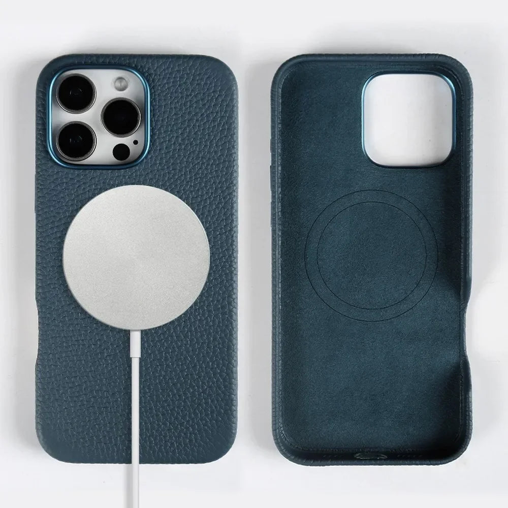 Full Wrapped Magnetic Genuine Leather Phone Case for Iphone 16 Pro Max 15Pro Max Cowhide Wireless Magsafe Fundal Back Shell Capa