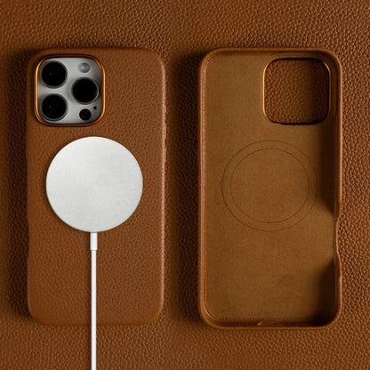 Full Wrapped Magnetic Genuine Leather Phone Case for Iphone 16 Pro Max 15Pro Max Cowhide Wireless Magsafe Fundal Back Shell Capa