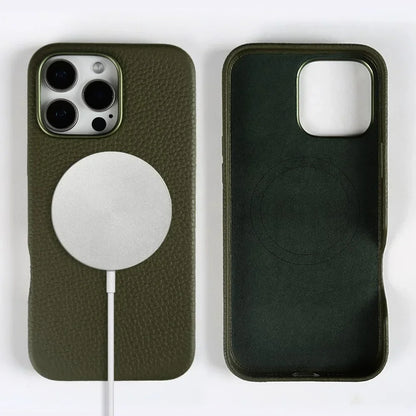 Full Wrapped Magnetic Genuine Leather Phone Case for Iphone 16 Pro Max 15Pro Max Cowhide Wireless Magsafe Fundal Back Shell Capa