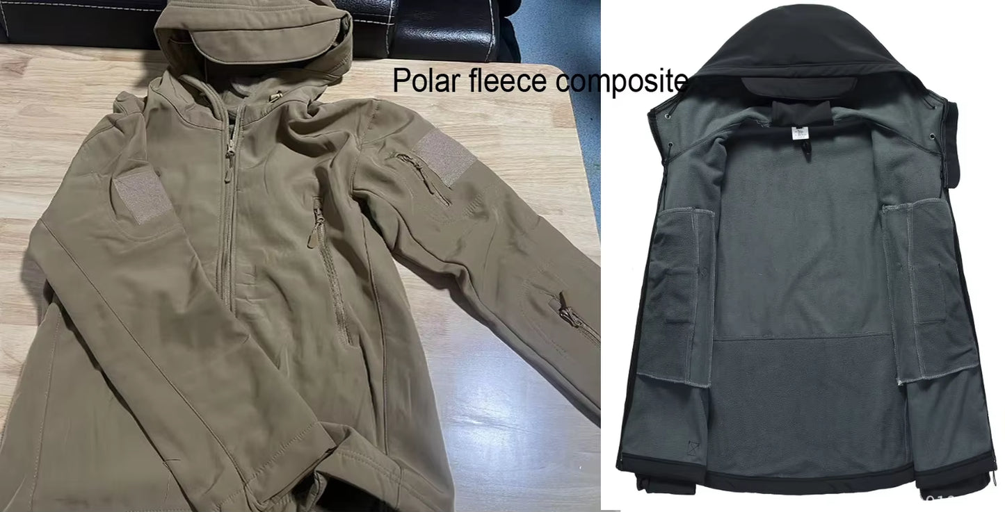 Men'S Autumn Winter Softshell Fleece Jackets Male Hood Windproof Coat Fishing Hiking Camping Climbing Skiing Warm Pants Trousers