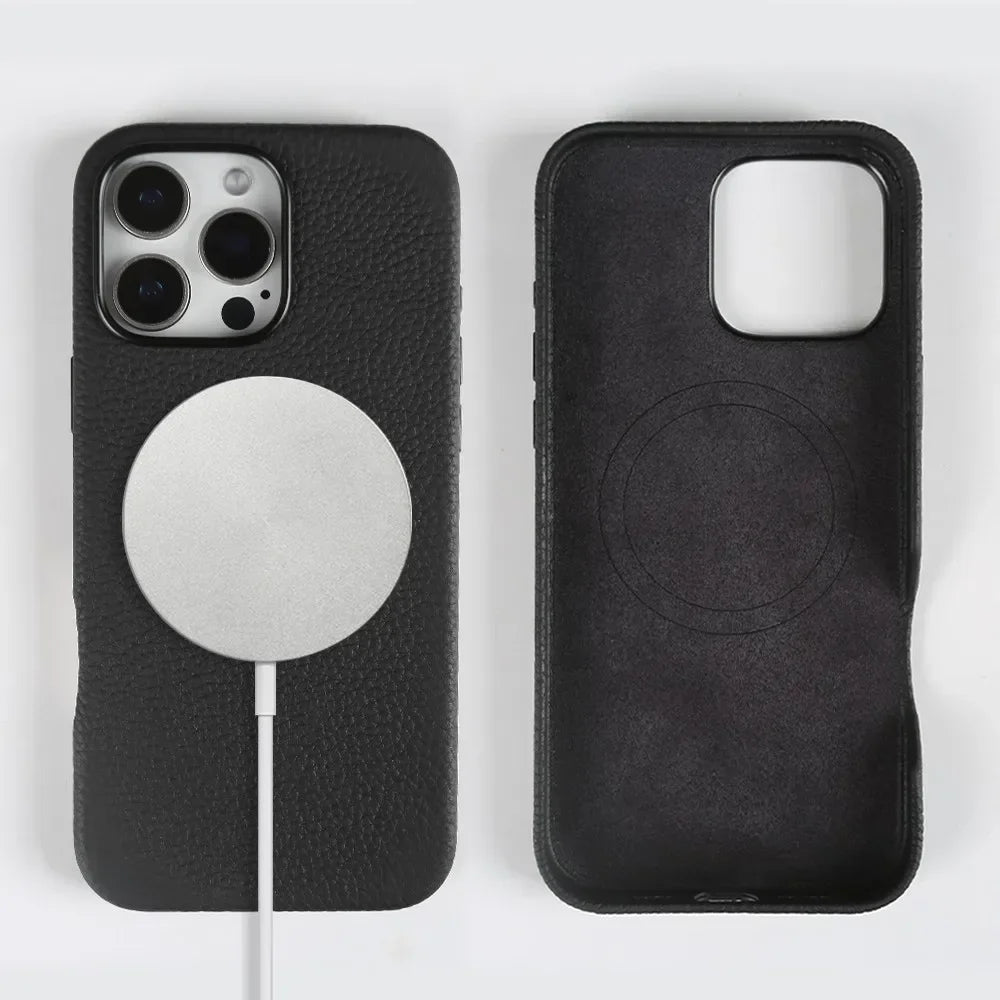 Full Wrapped Magnetic Genuine Leather Phone Case for Iphone 16 Pro Max 15Pro Max Cowhide Wireless Magsafe Fundal Back Shell Capa