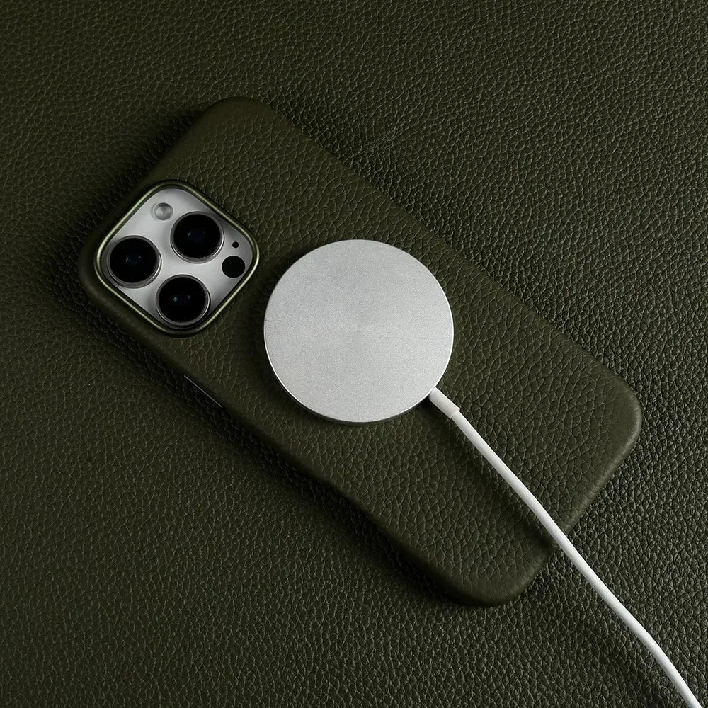 Full Wrapped Magnetic Genuine Leather Phone Case for Iphone 16 Pro Max 15Pro Max Cowhide Wireless Magsafe Fundal Back Shell Capa