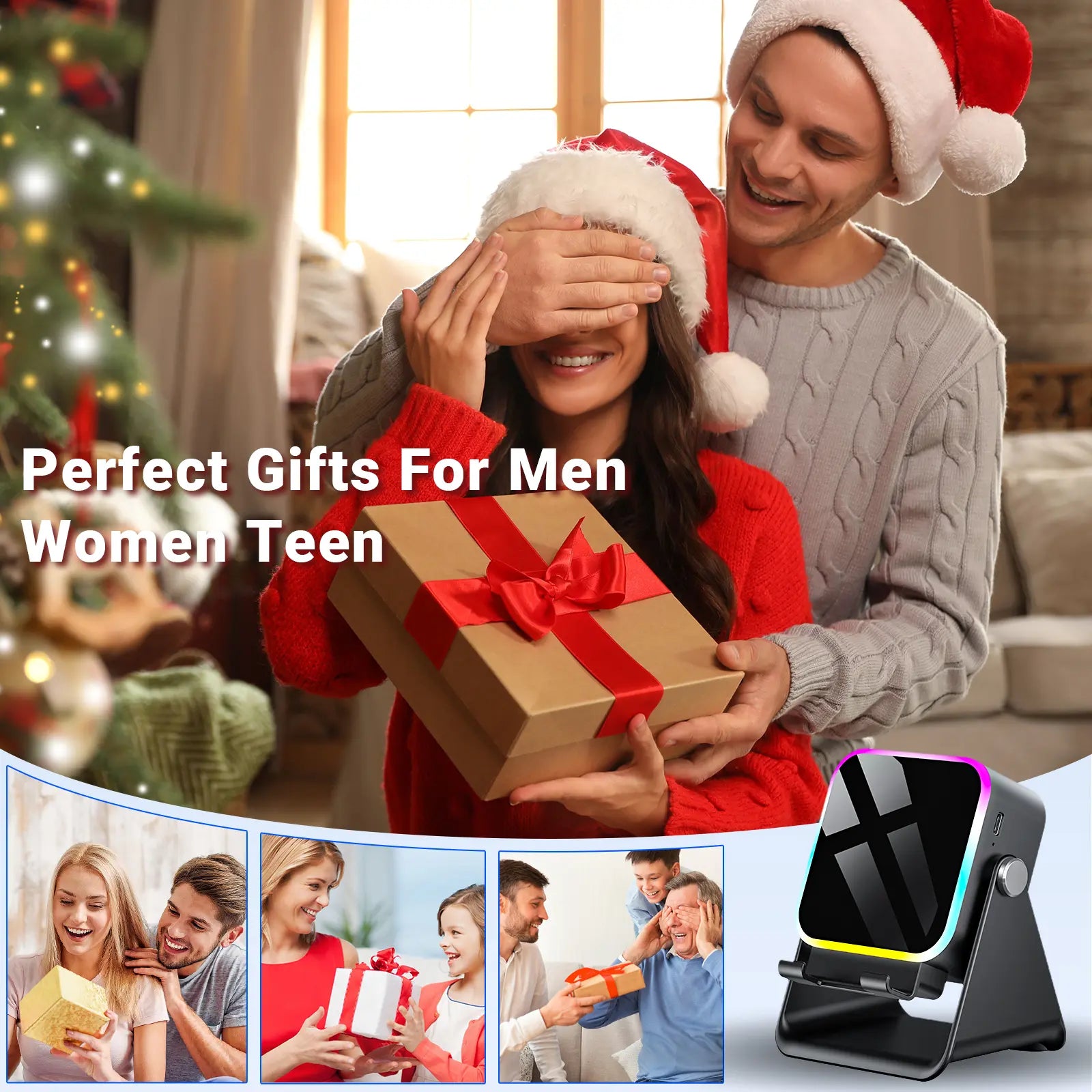 Wireless Induction Audio Speaker Stand, 5In1 Cellphone Holder, 3500Mah Rechargeable Emergency Power Bank,360° Adjustable Mobile Tablet Stand with Colorful Ambient Light Gifts for Men Women Mothersdaygift Summervibes