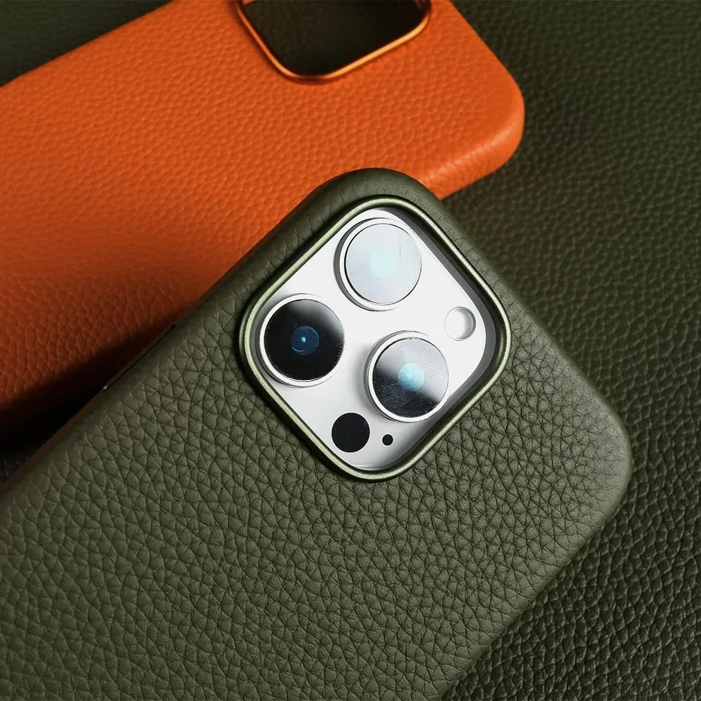 Full Wrapped Magnetic Genuine Leather Phone Case for Iphone 16 Pro Max 15Pro Max Cowhide Wireless Magsafe Fundal Back Shell Capa