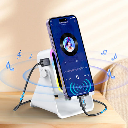 Wireless Induction Audio Speaker Stand, 5In1 Cellphone Holder, 3500Mah Rechargeable Emergency Power Bank,360° Adjustable Mobile Tablet Stand with Colorful Ambient Light Gifts for Men Women Mothersdaygift Summervibes