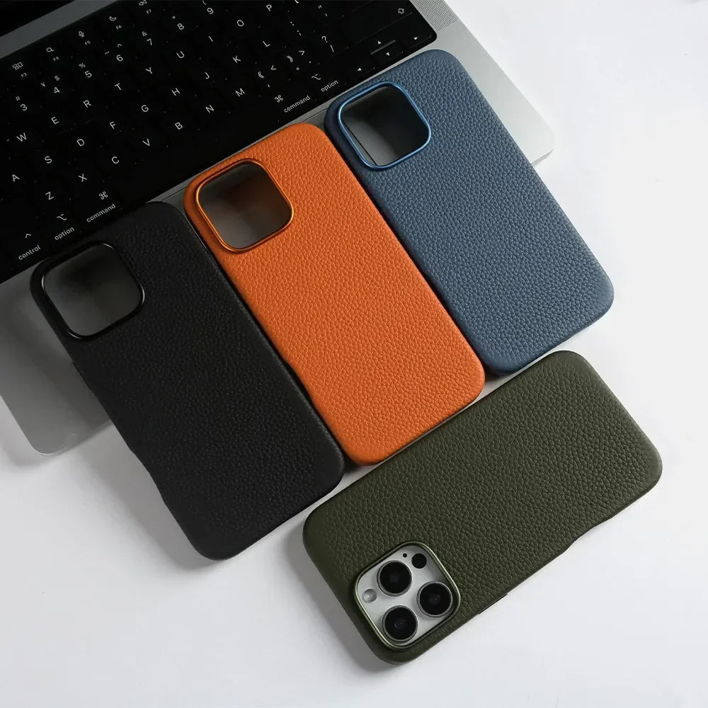 Full Wrapped Magnetic Genuine Leather Phone Case for Iphone 16 Pro Max 15Pro Max Cowhide Wireless Magsafe Fundal Back Shell Capa