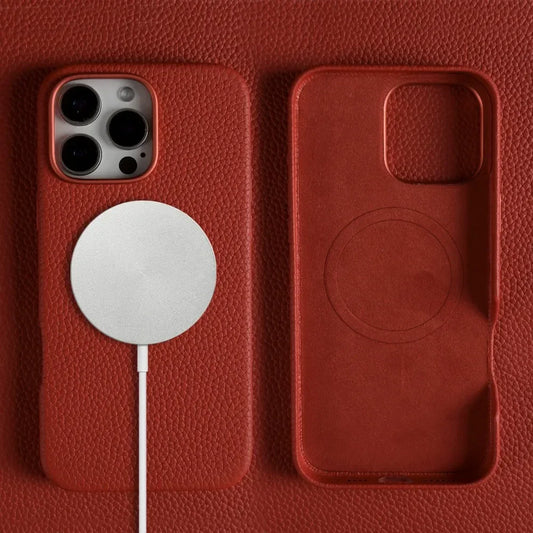 Full Wrapped Magnetic Genuine Leather Phone Case for Iphone 16 Pro Max 15Pro Max Cowhide Wireless Magsafe Fundal Back Shell Capa