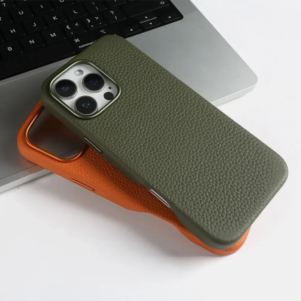 Full Wrapped Magnetic Genuine Leather Phone Case for Iphone 16 Pro Max 15Pro Max Cowhide Wireless Magsafe Fundal Back Shell Capa
