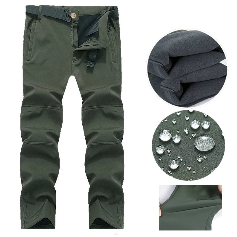 Men'S Autumn Winter Softshell Fleece Jackets Male Hood Windproof Coat Fishing Hiking Camping Climbing Skiing Warm Pants Trousers