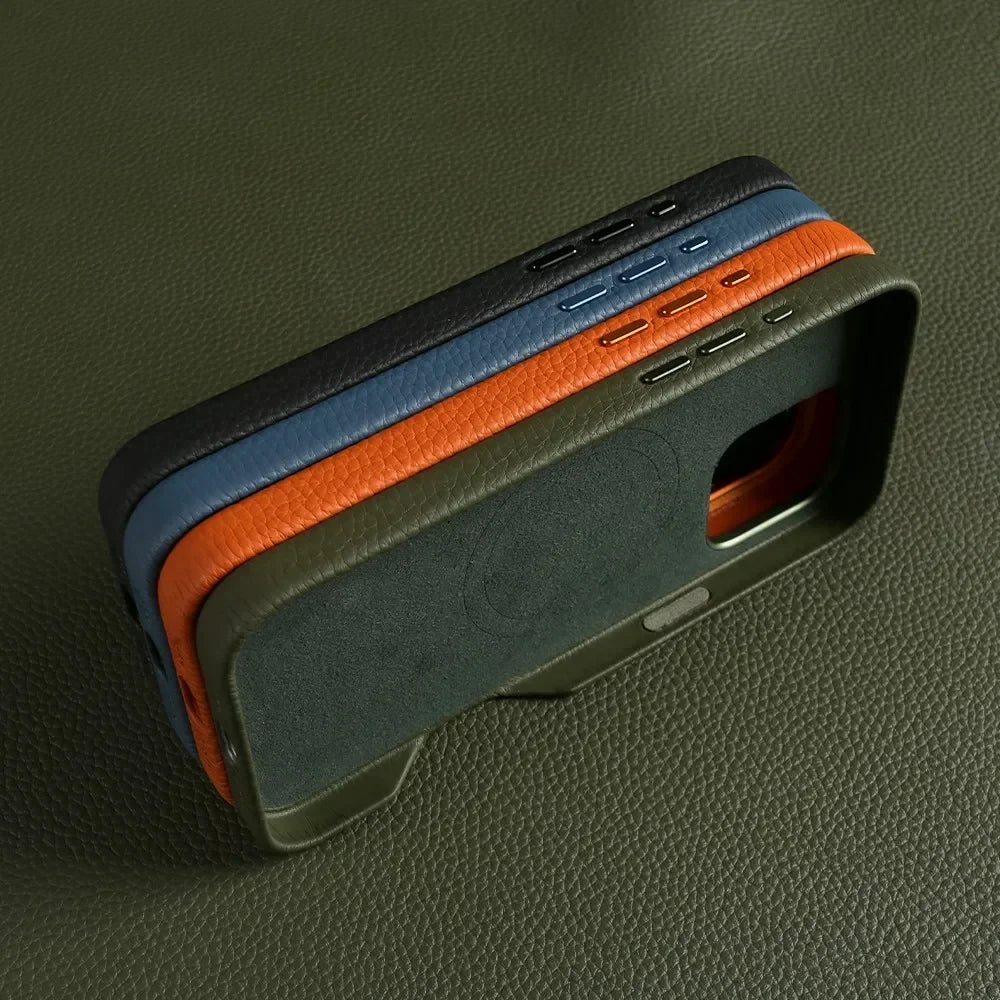 Full Wrapped Magnetic Genuine Leather Phone Case for Iphone 16 Pro Max 15Pro Max Cowhide Wireless Magsafe Fundal Back Shell Capa