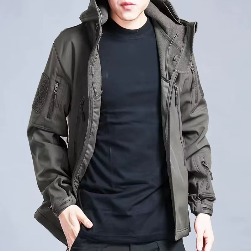 Men'S Autumn Winter Softshell Fleece Jackets Male Hood Windproof Coat Fishing Hiking Camping Climbing Skiing Warm Pants Trousers