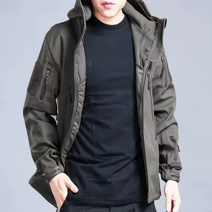 Men'S Autumn Winter Softshell Fleece Jackets Male Hood Windproof Coat Fishing Hiking Camping Climbing Skiing Warm Pants Trousers