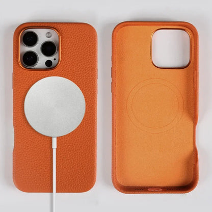 Full Wrapped Magnetic Genuine Leather Phone Case for Iphone 16 Pro Max 15Pro Max Cowhide Wireless Magsafe Fundal Back Shell Capa